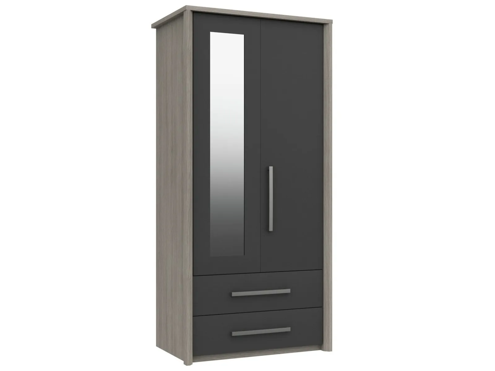 Grey/oak 2 door wardrobe with 2 drawers and a mirror