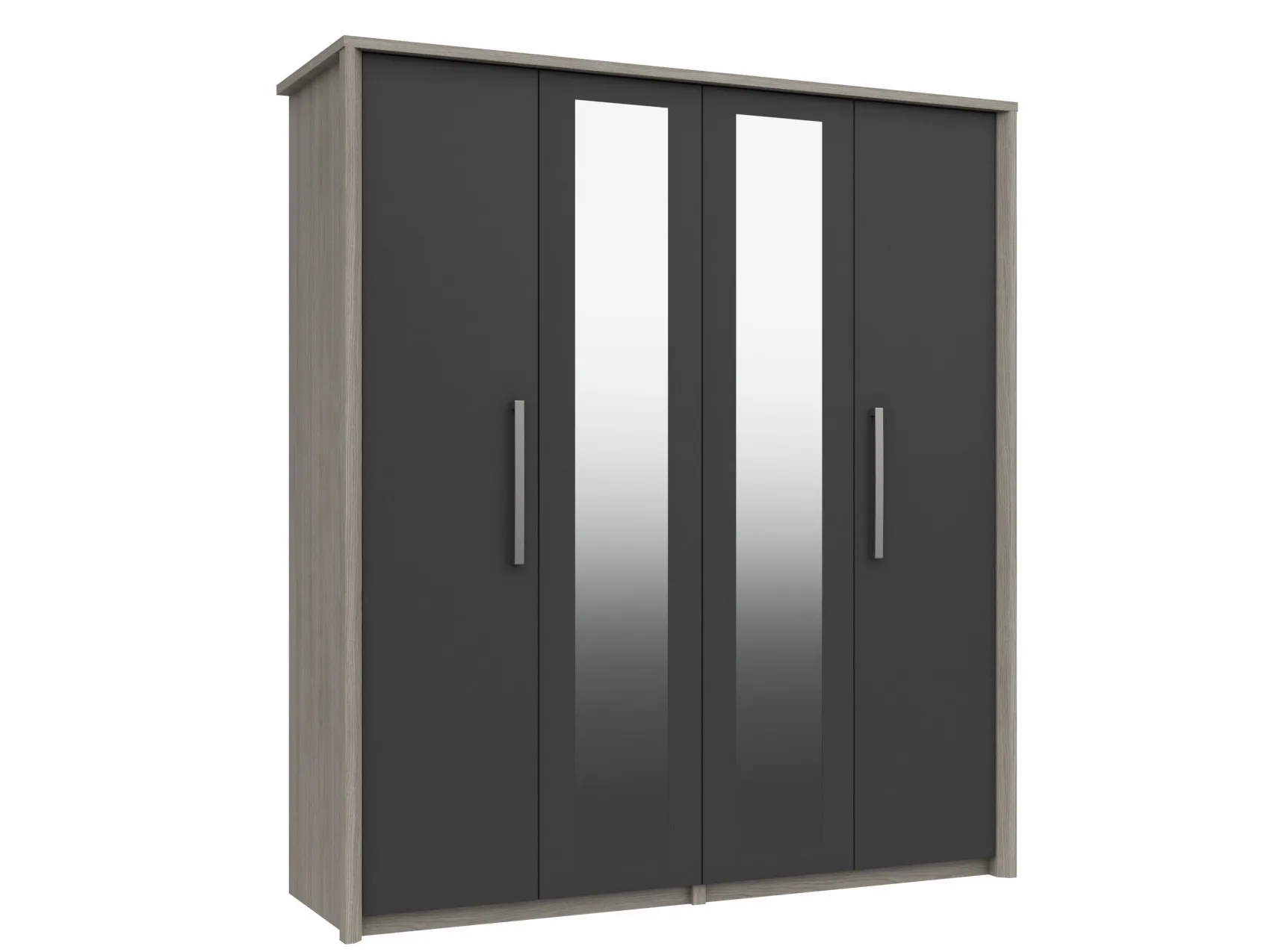 4-door grey and oak wardrobe with 2 mirrors