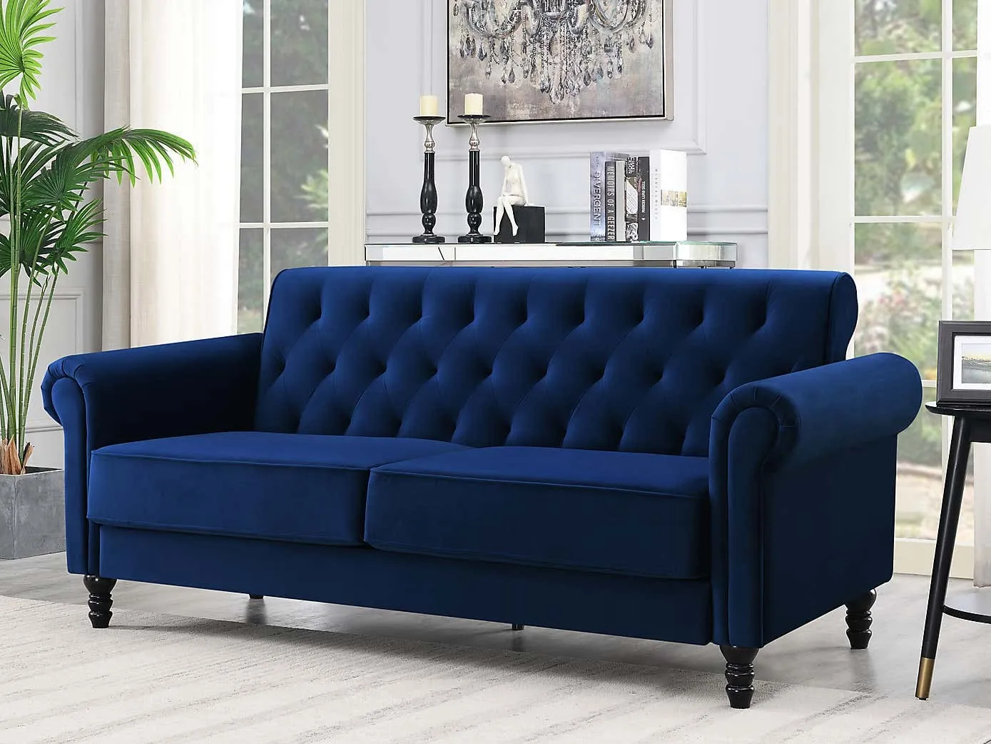 Blue velvet sofa