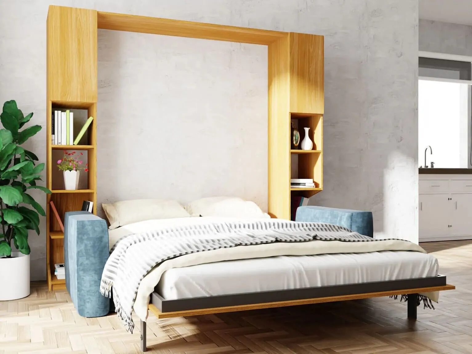 Shelving unit with concealed pull-out bed