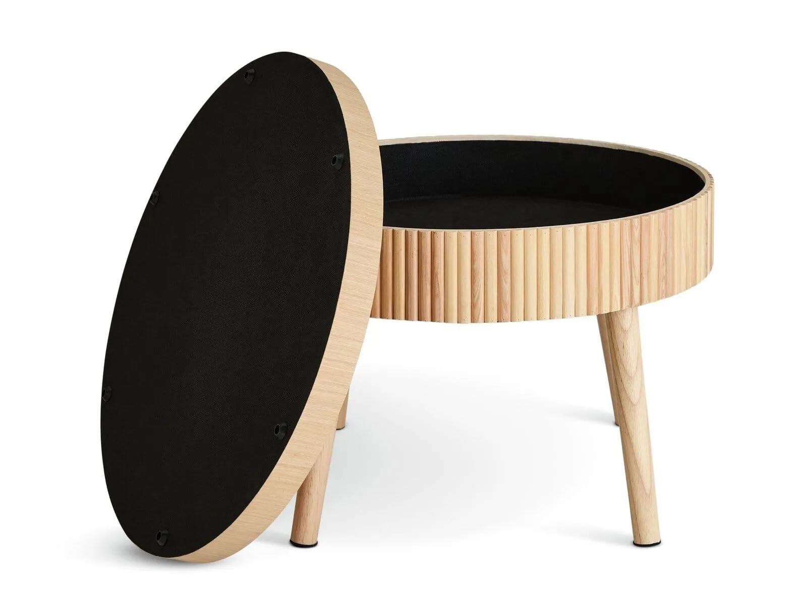Round oak coffee table with tray top