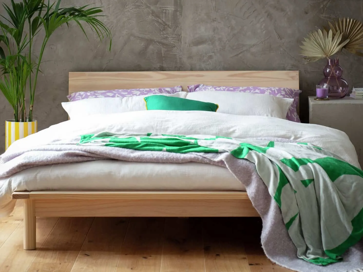 Low slung pine bed frame