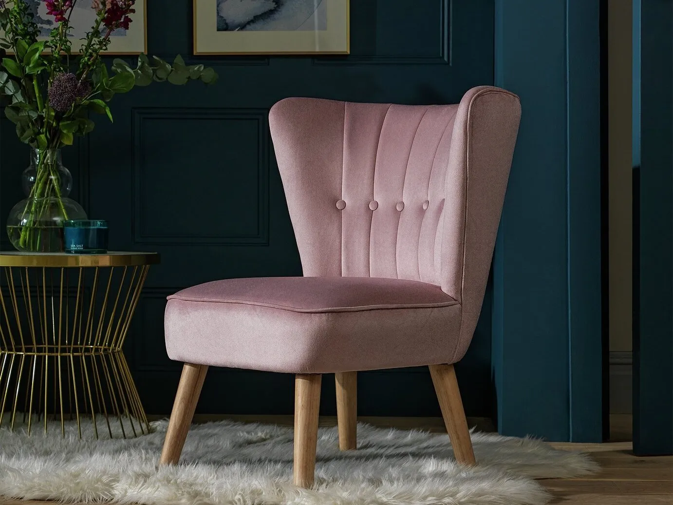 Pink velevt upholstered chair