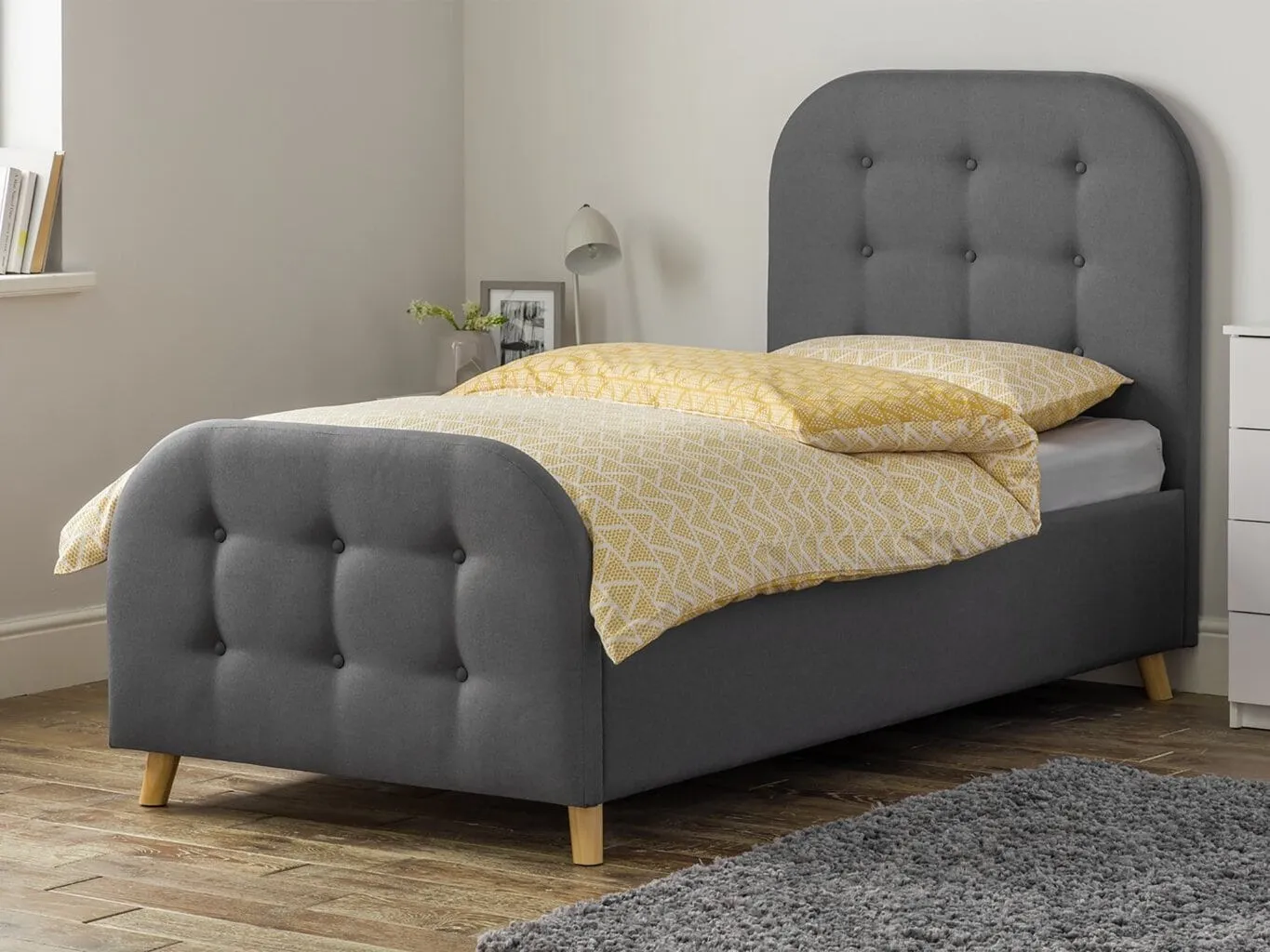 Single charcoal fabric upholstered bed frame