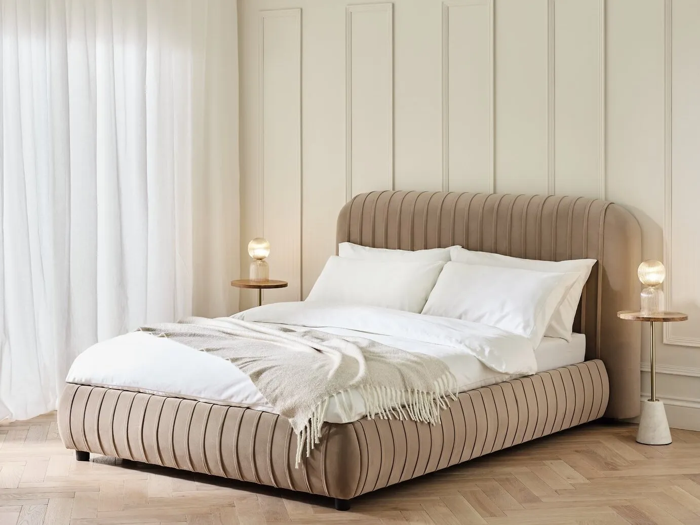 Mink fabric upholstered double bed
