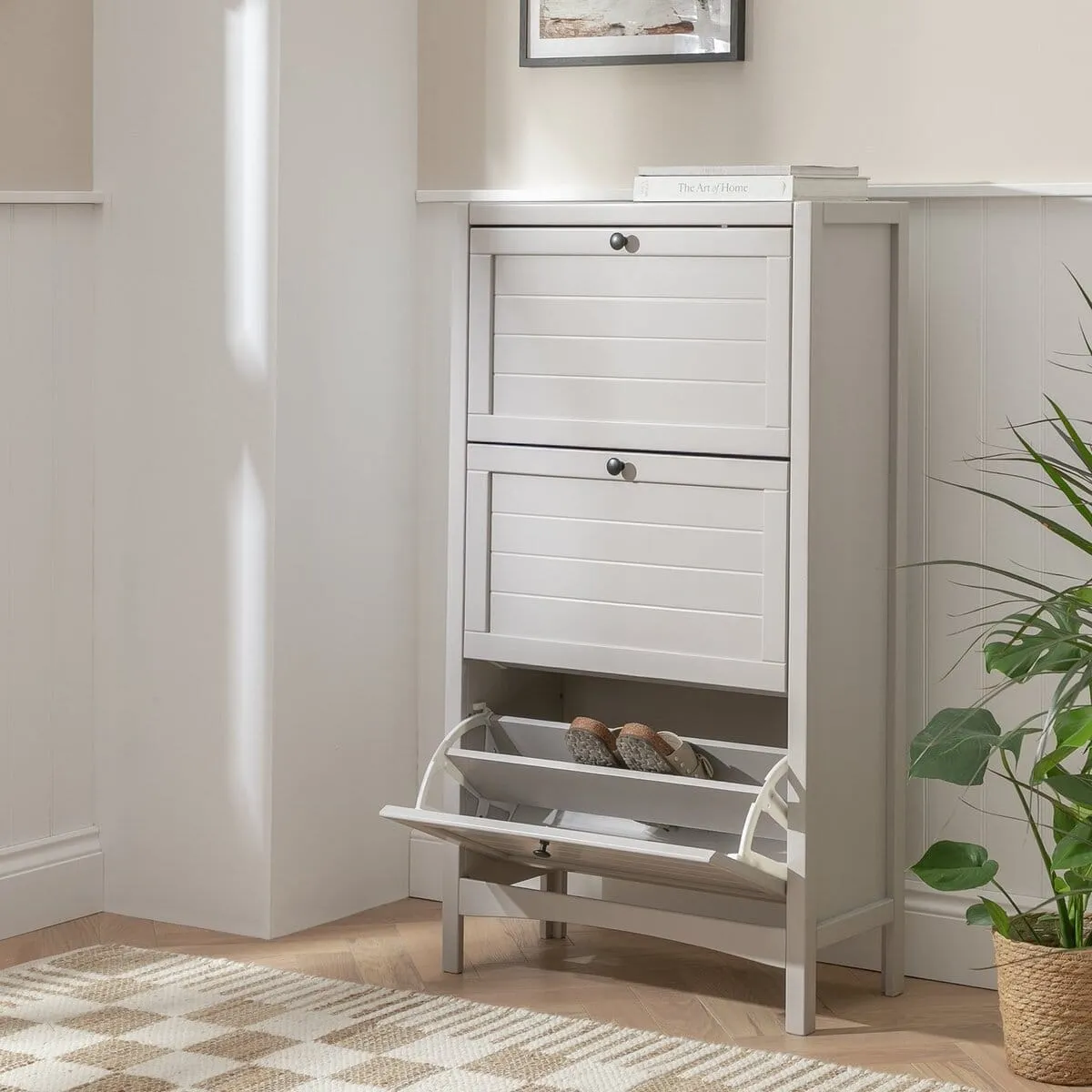 Grey 3-tier shoe cabinet