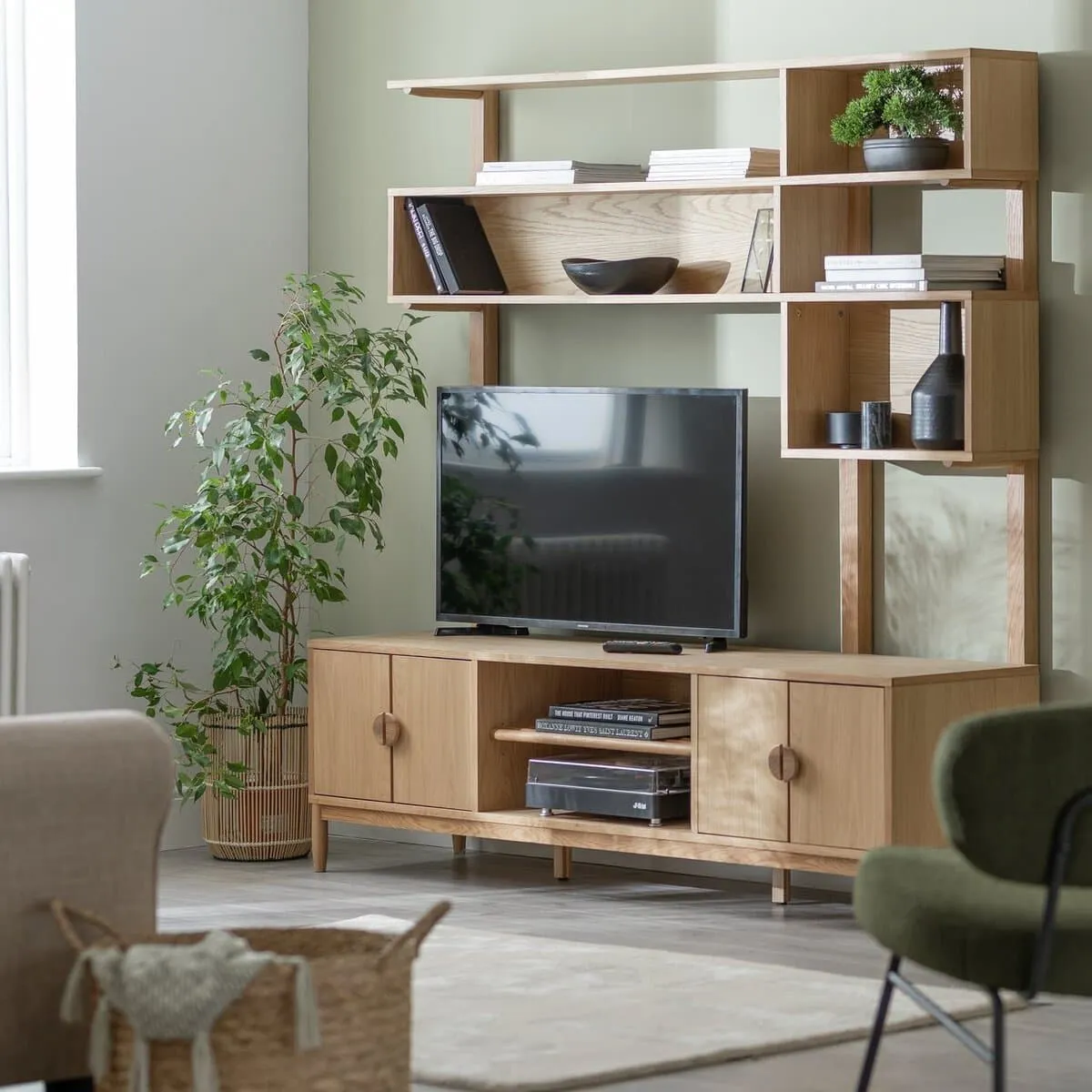TV stand with media shelves
