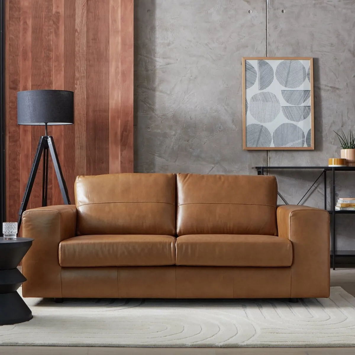3-seater tan leather sofa