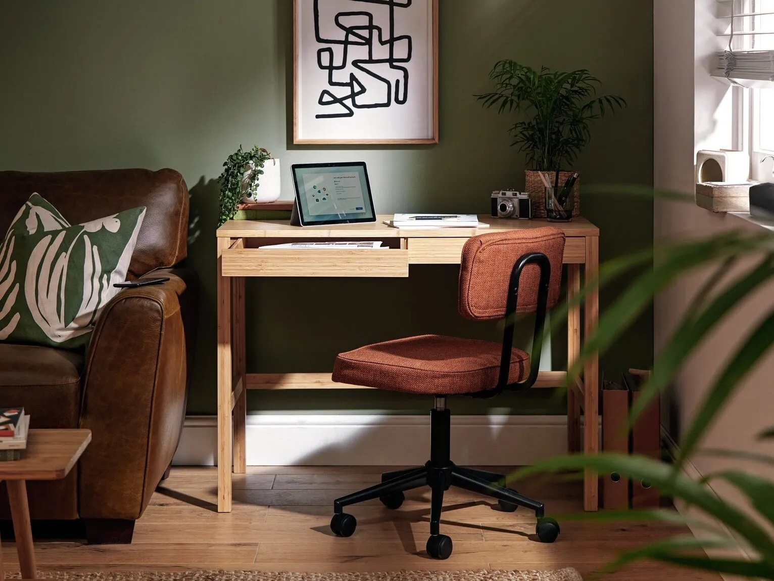 Bamboo wood desk with two drawers