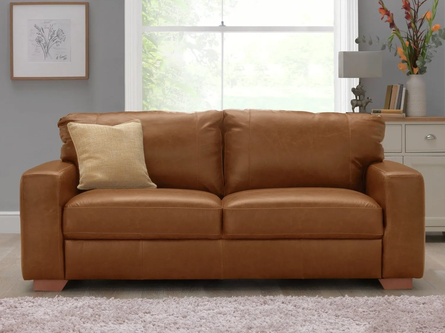 Tan leather sofa