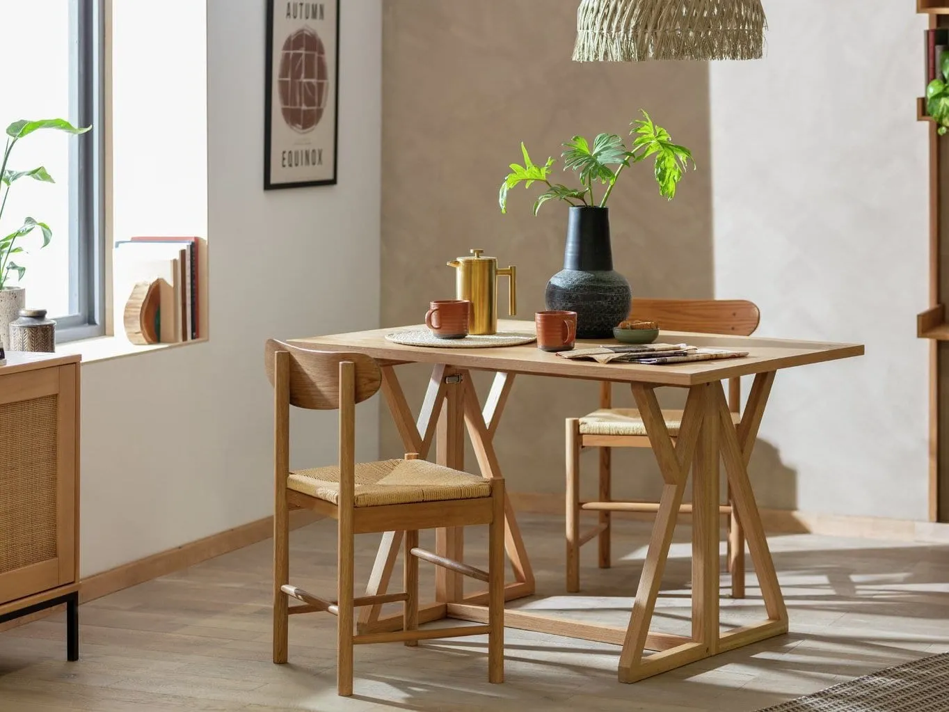 Folding oak finish dining table