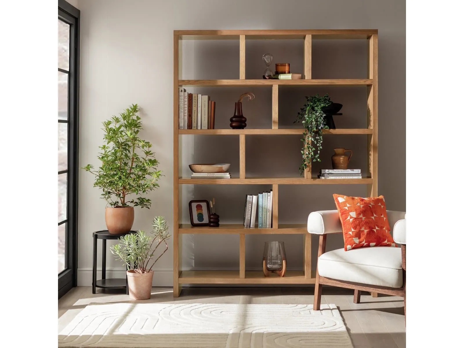 5-tier oak divided section bookcase