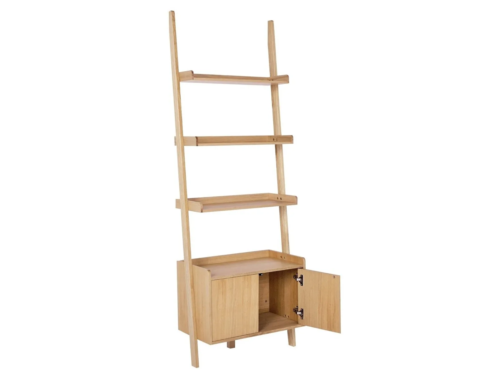 Oak ladder shelf with cupboard base