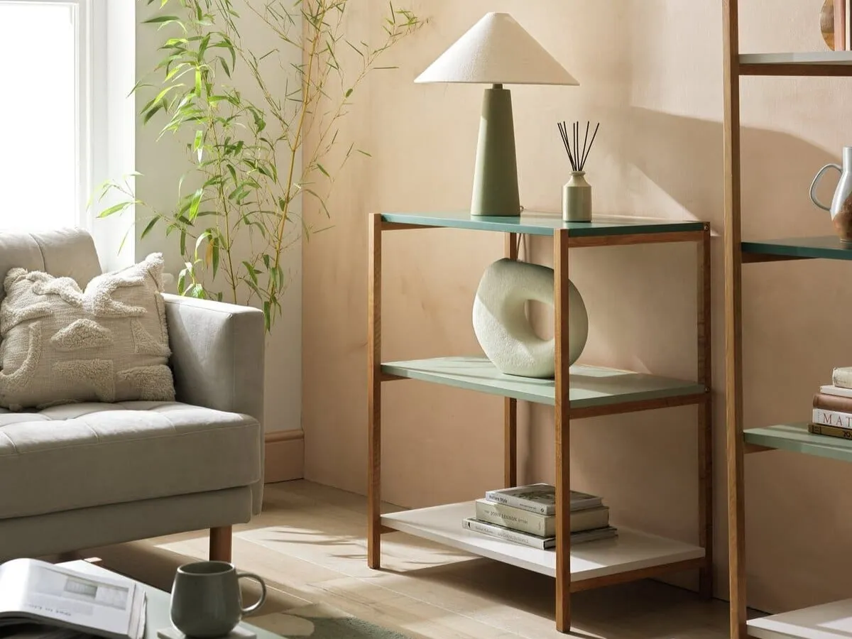 3-tier oak and mdf shelving unit