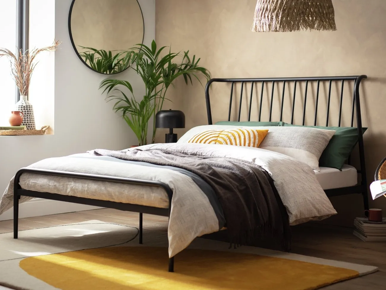 Black metal frame bed