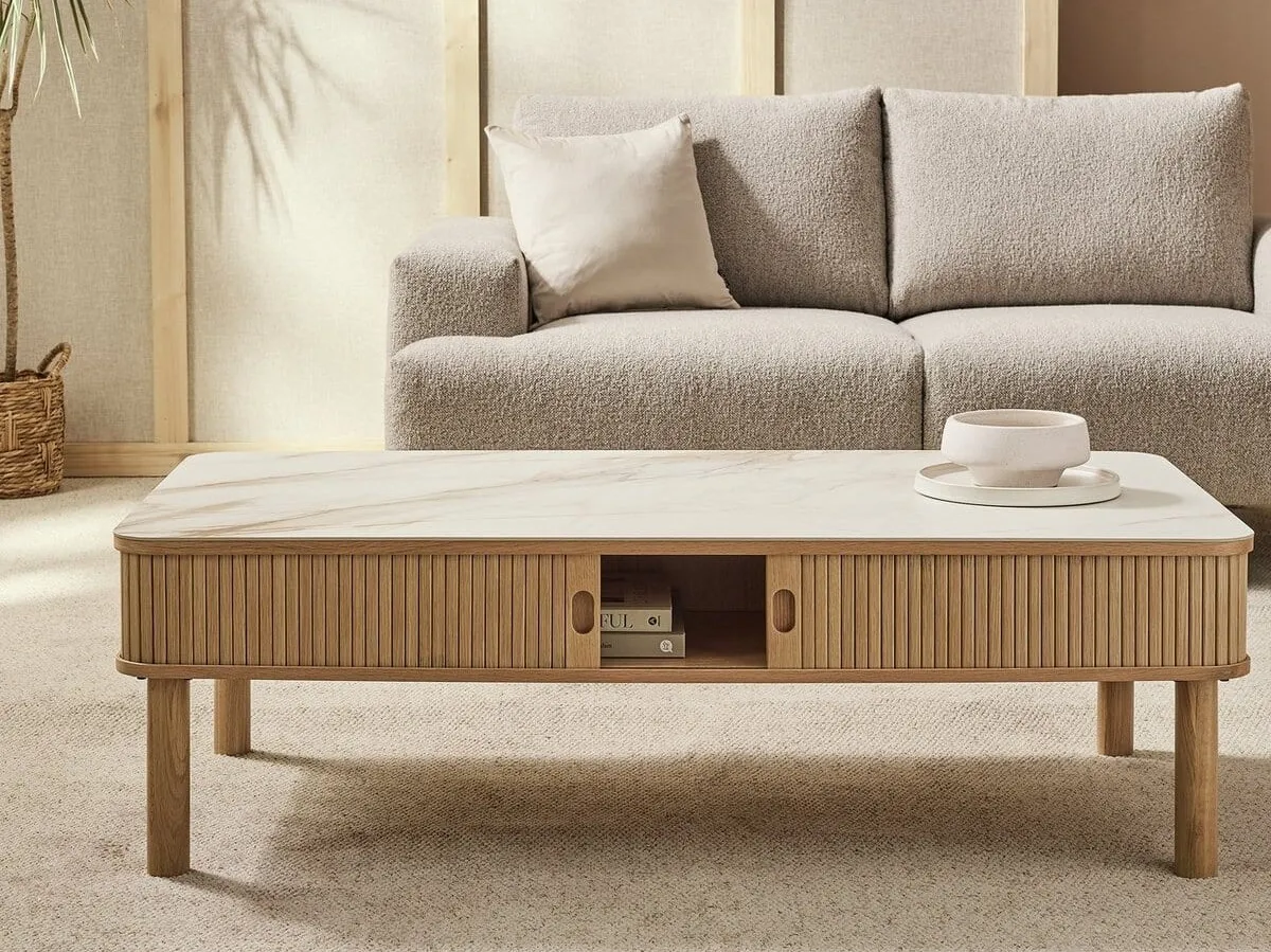 Oak coffee table with marble top