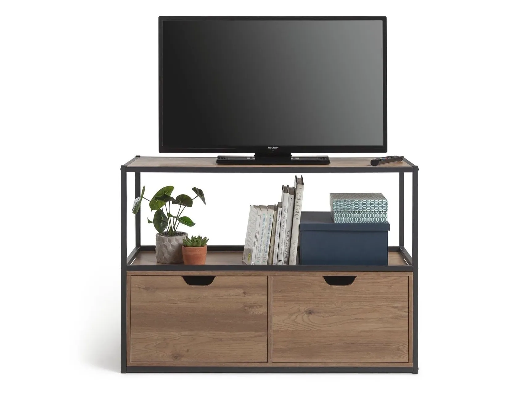 Industrail oak finish tv atnd with black metal frame