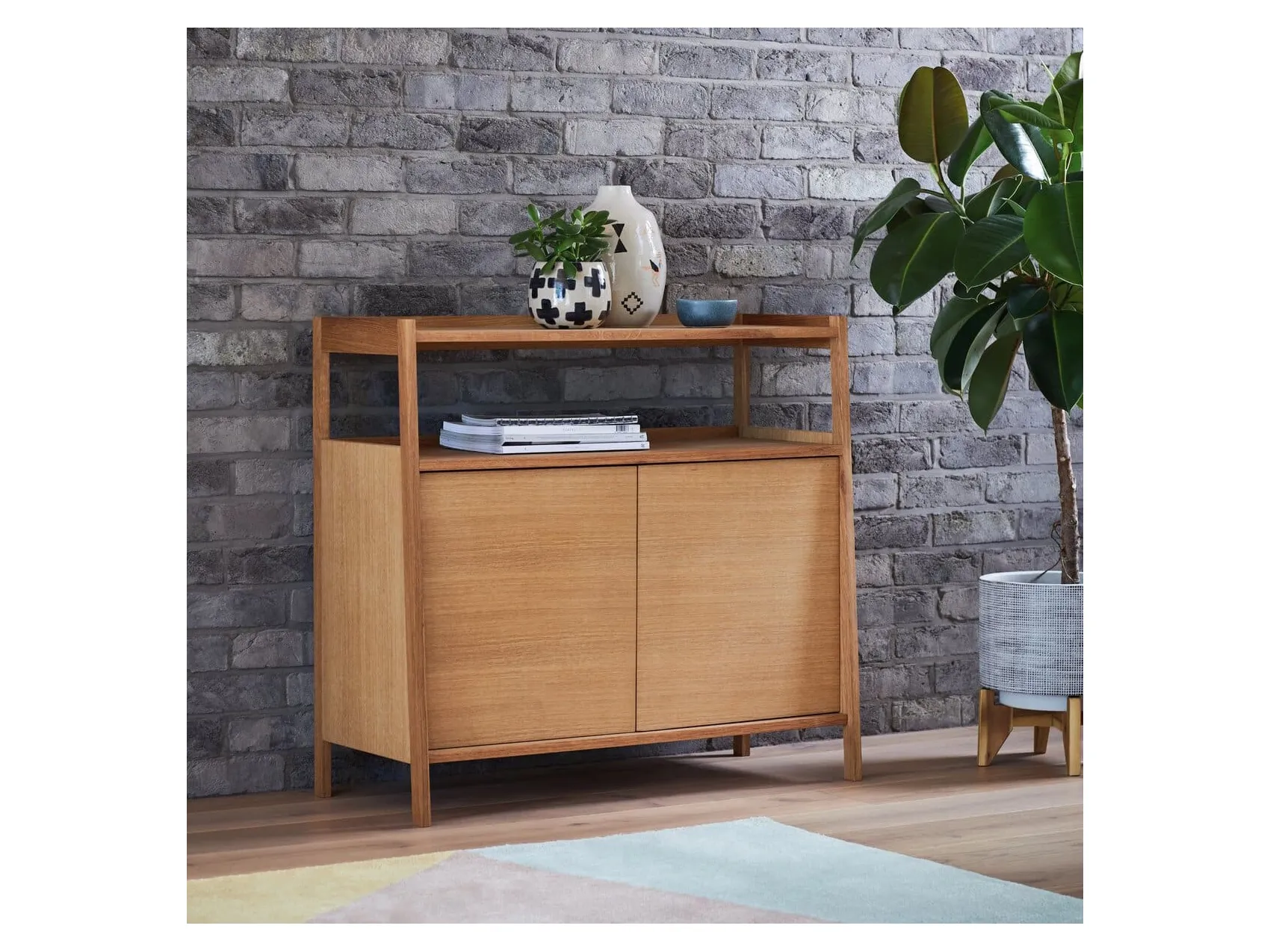 Oak finish 2-door sideboard
