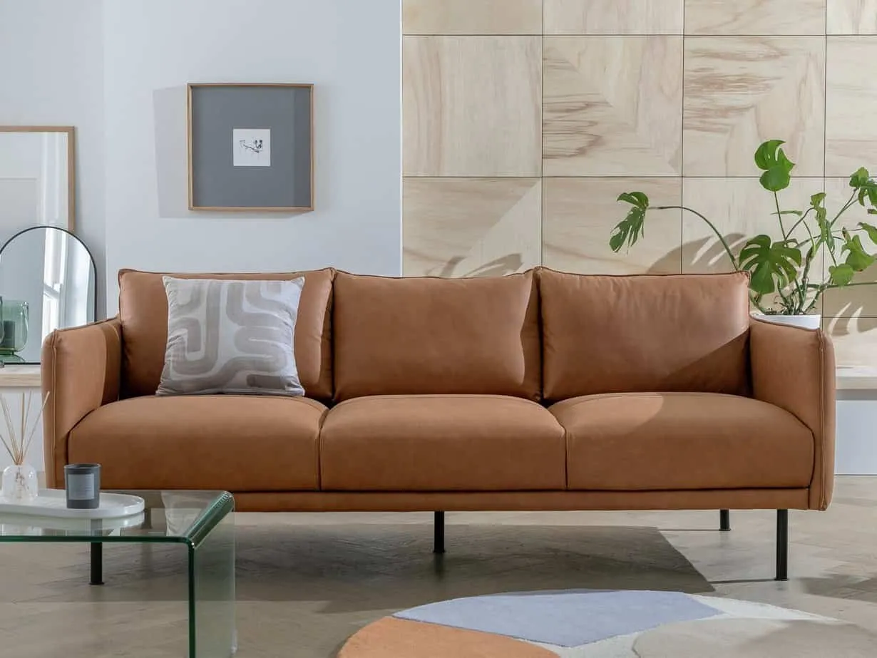 4-seater tan leather sofa