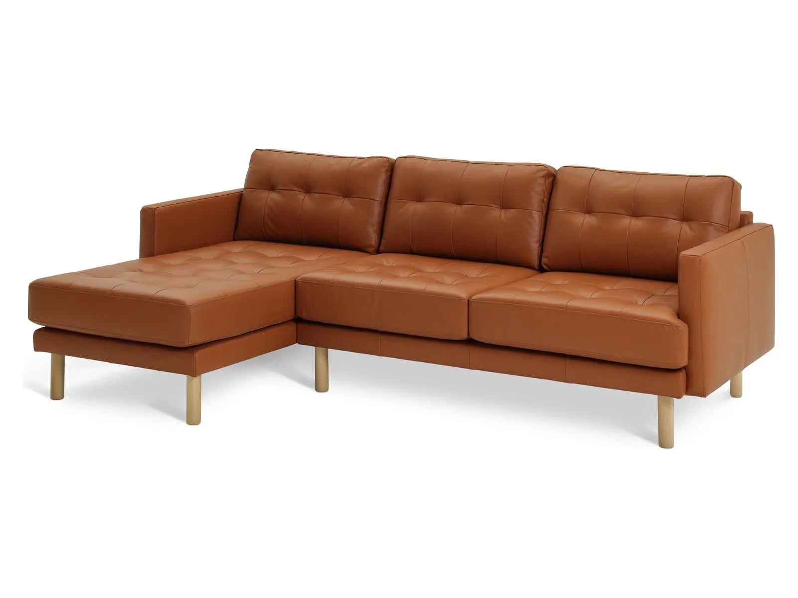 Tan leather chaise end sofa