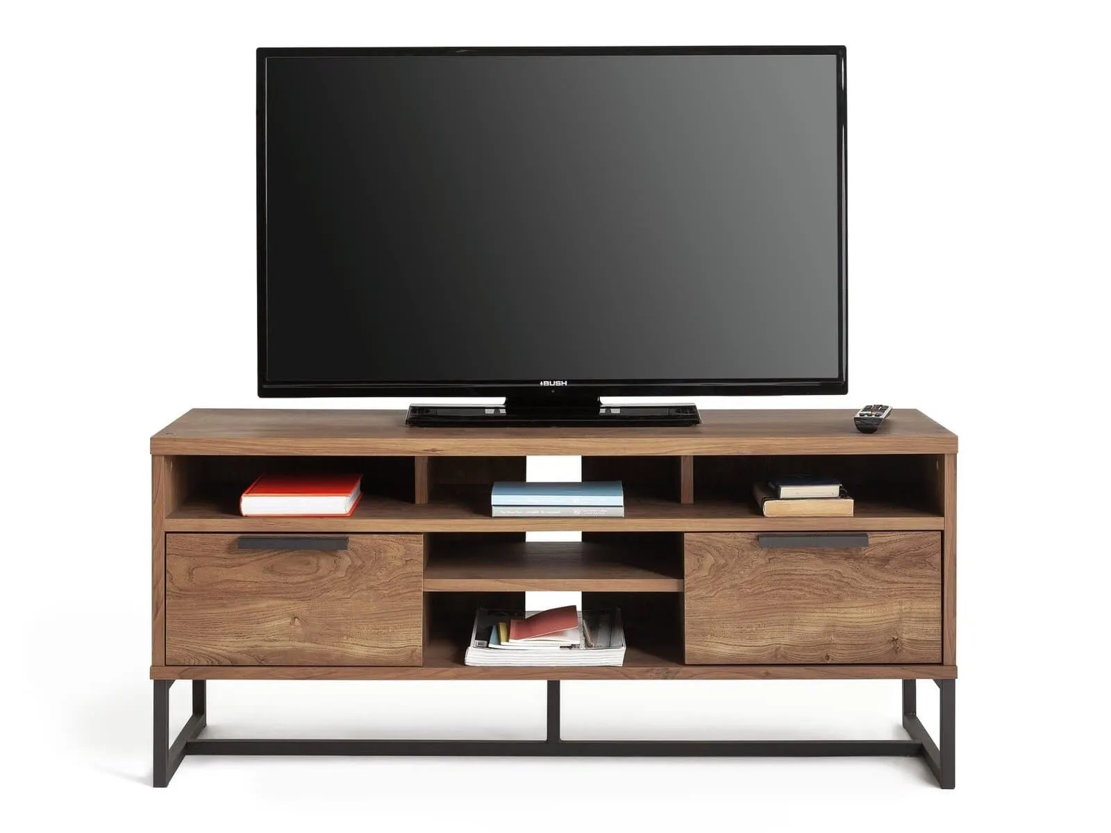 Oak media unit with black metal frame