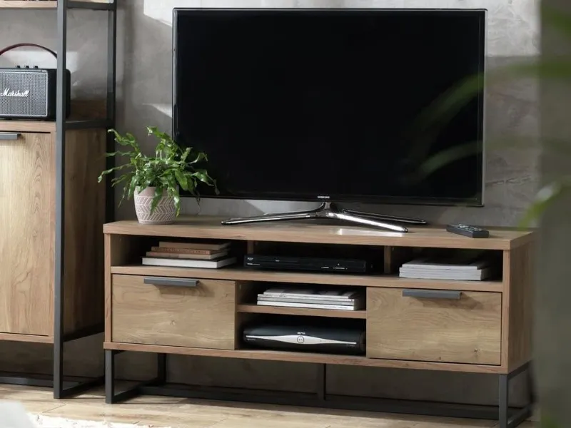 Industrial oak 2-drawer tv unit