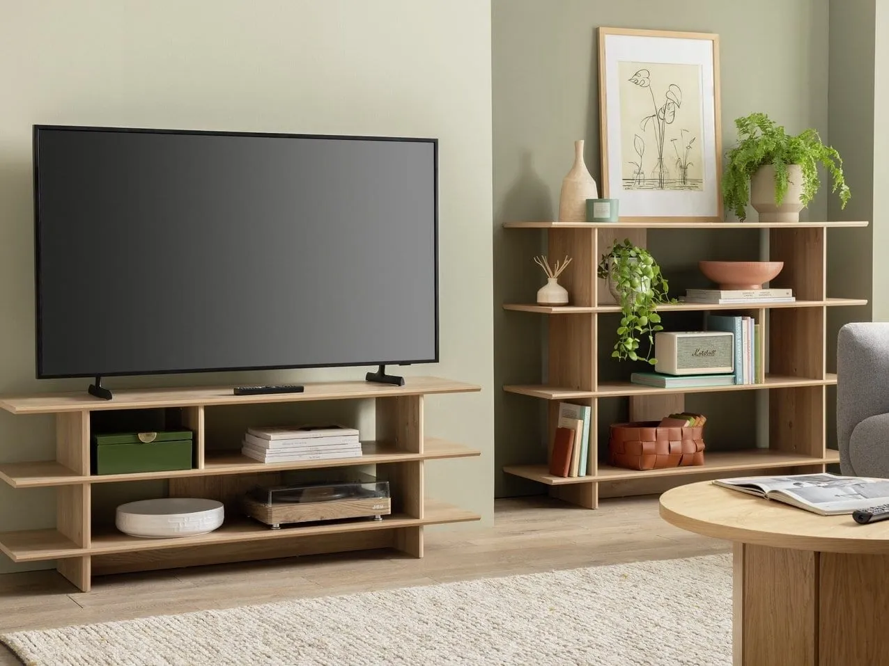 Raymond oak bookcase and matching tv unit