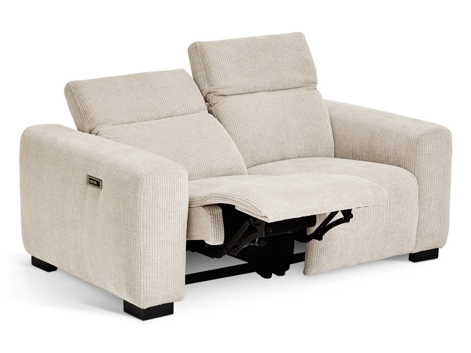 Corded fabric upholstered reclining sofa