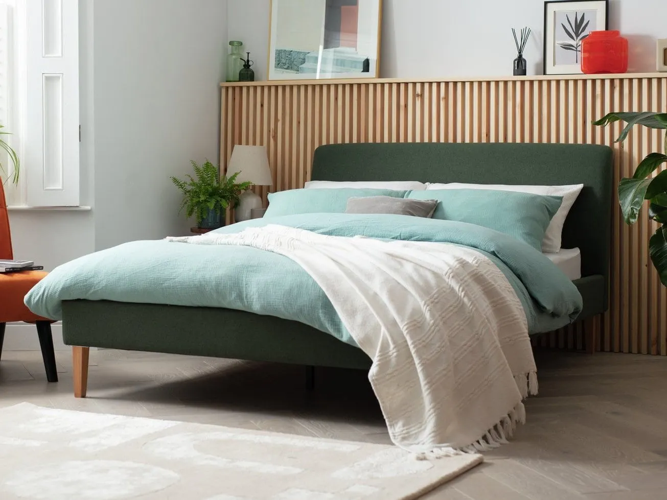 Moss green fabric bed frame