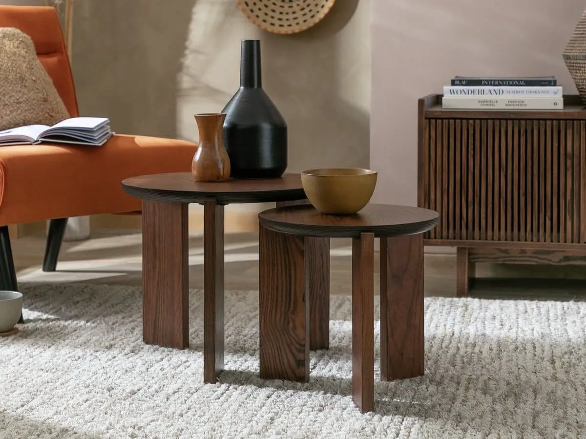 Walnut finish side tables