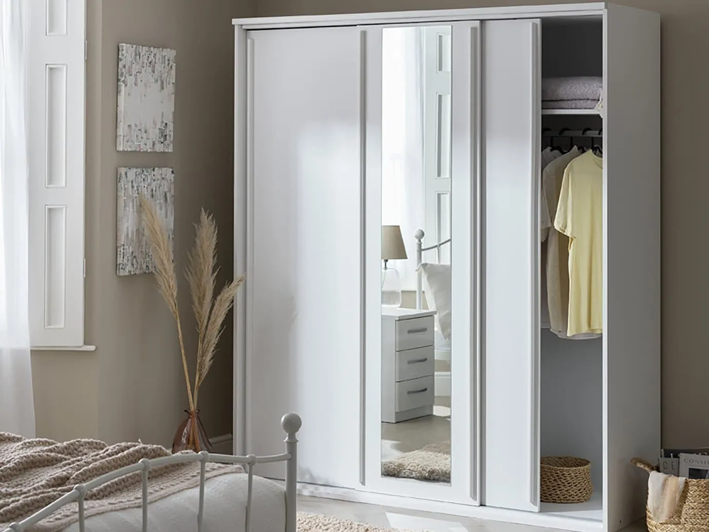 White sliding-door wardrobe with mirror