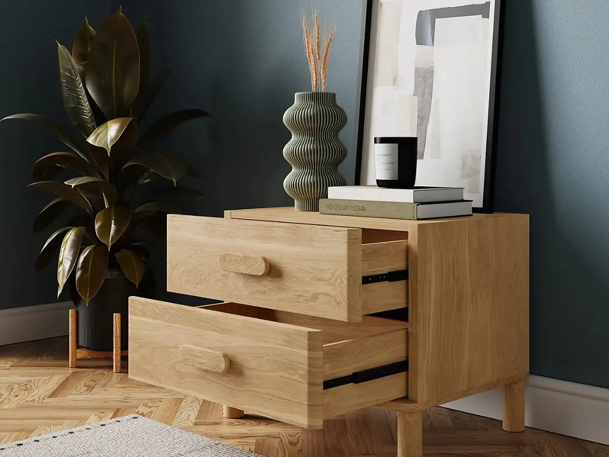 2-drawer oak bedside cabinet