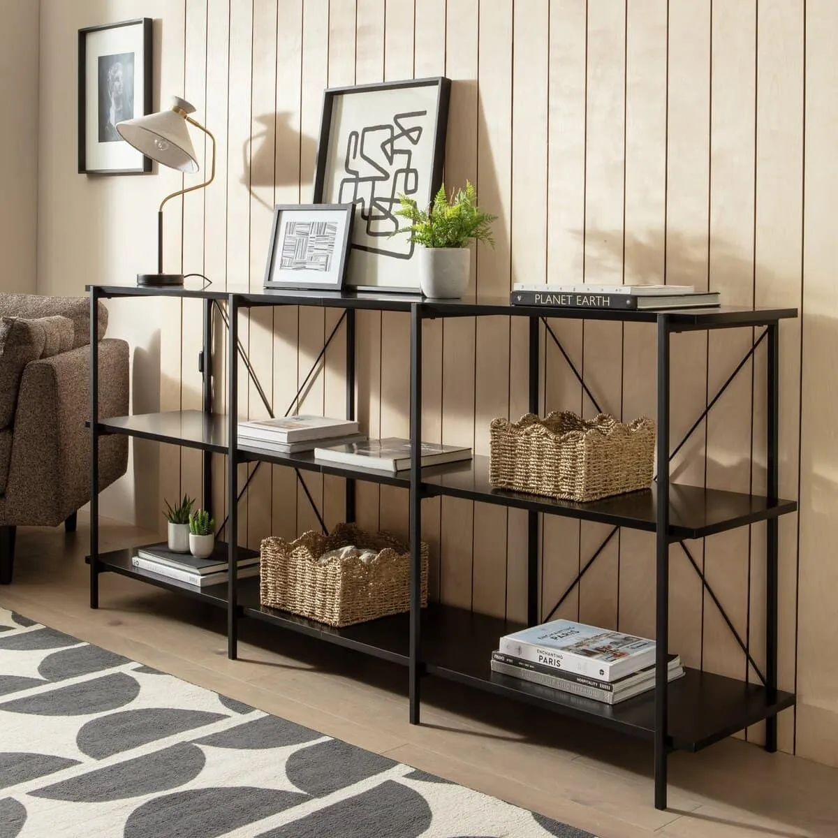 Black metal shelving