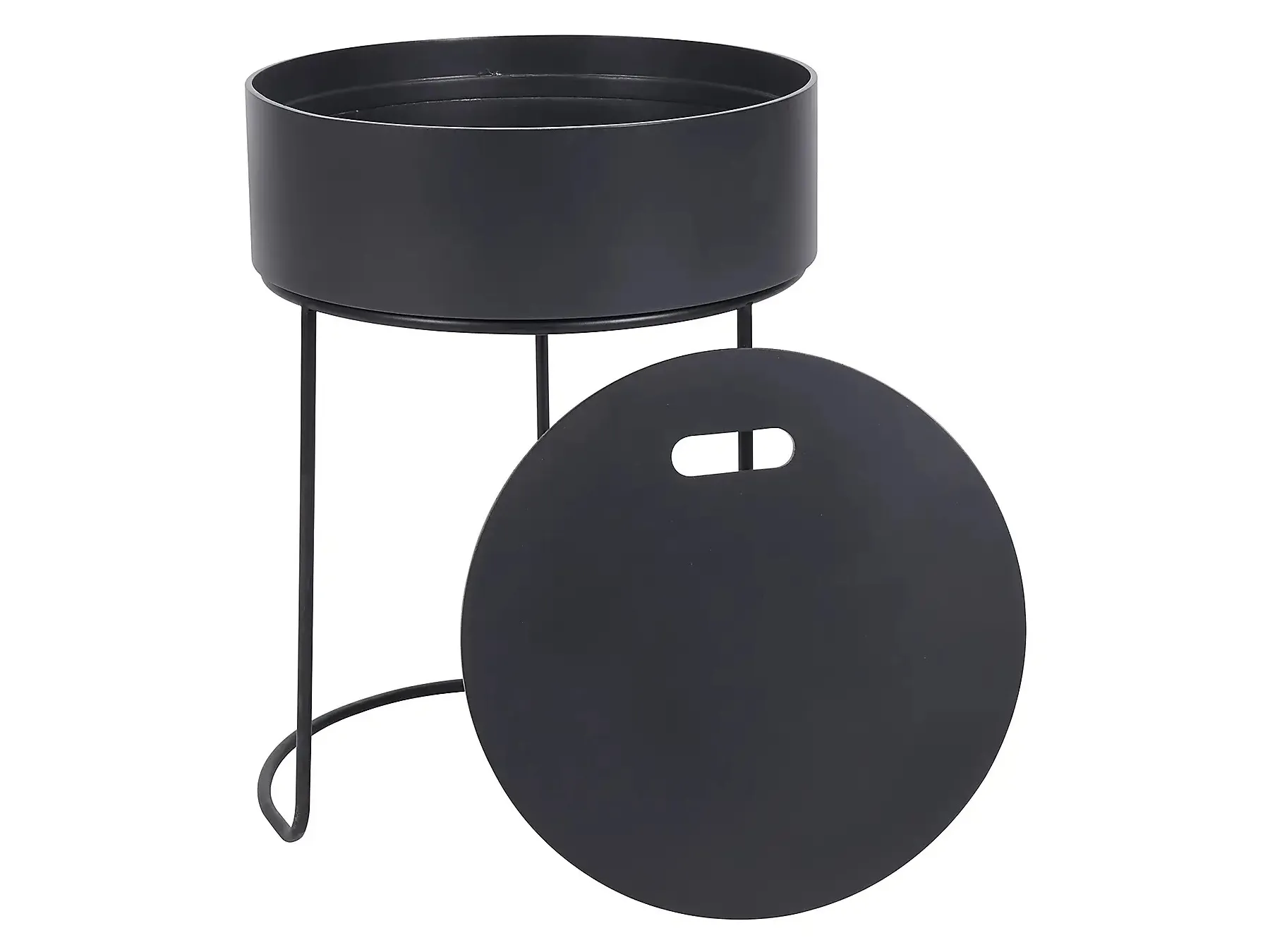 Round black storage side table