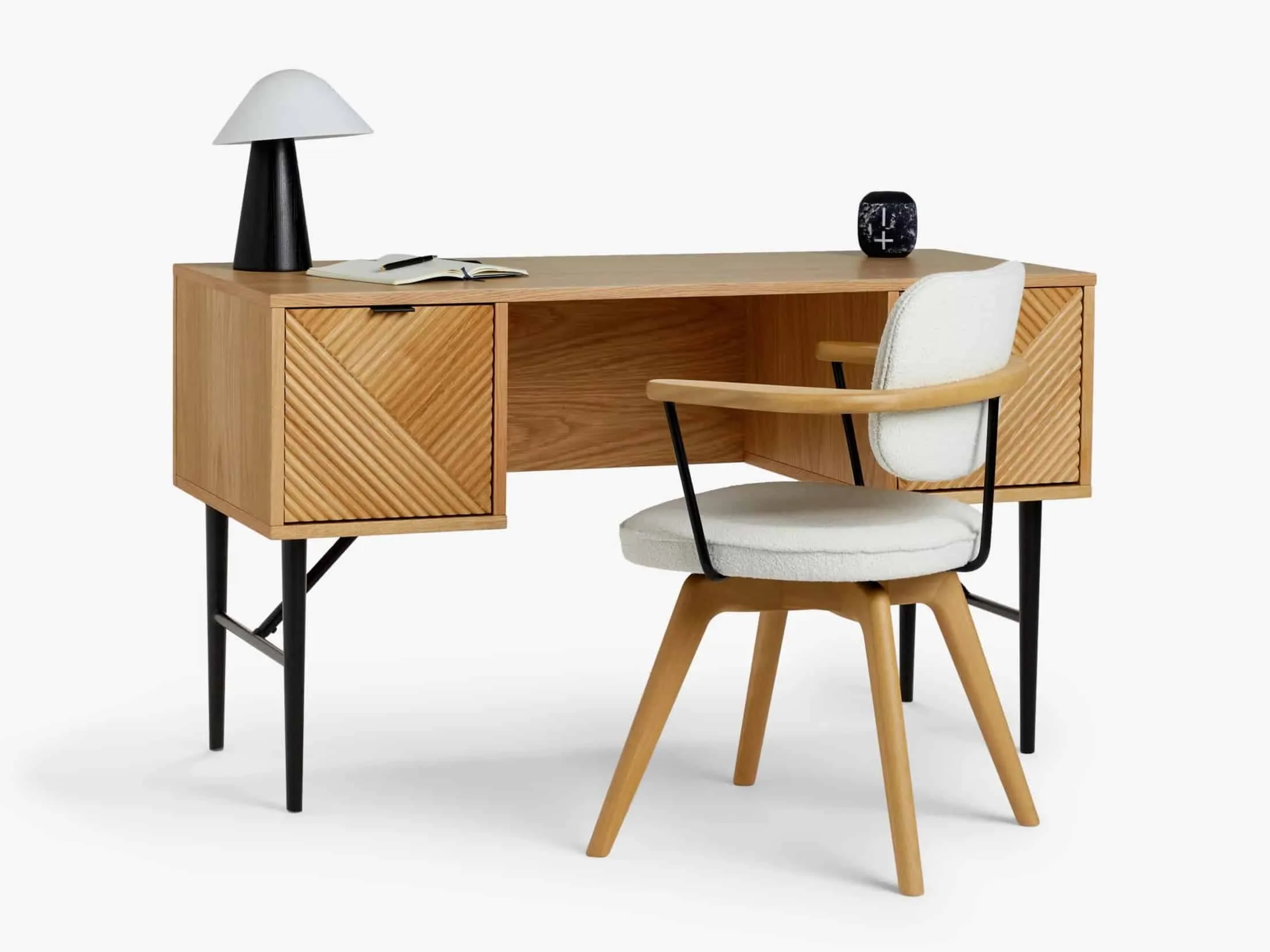 Oak desk with ridge pattern drawers