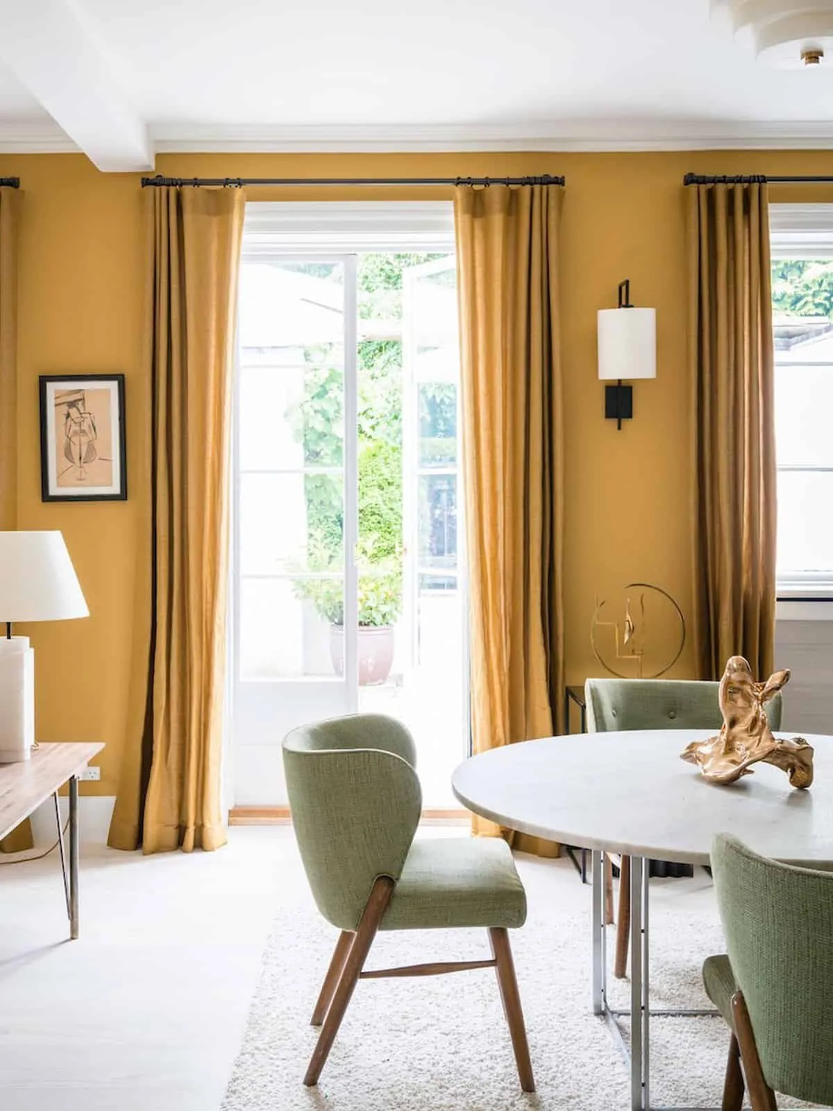 Living room painted with mustard yellow paint