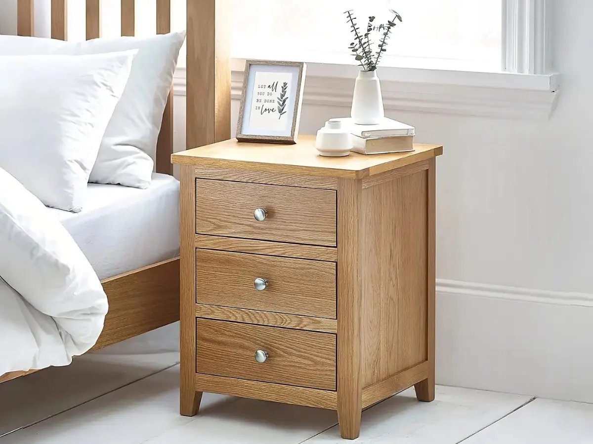 3-drawer oak bedside table