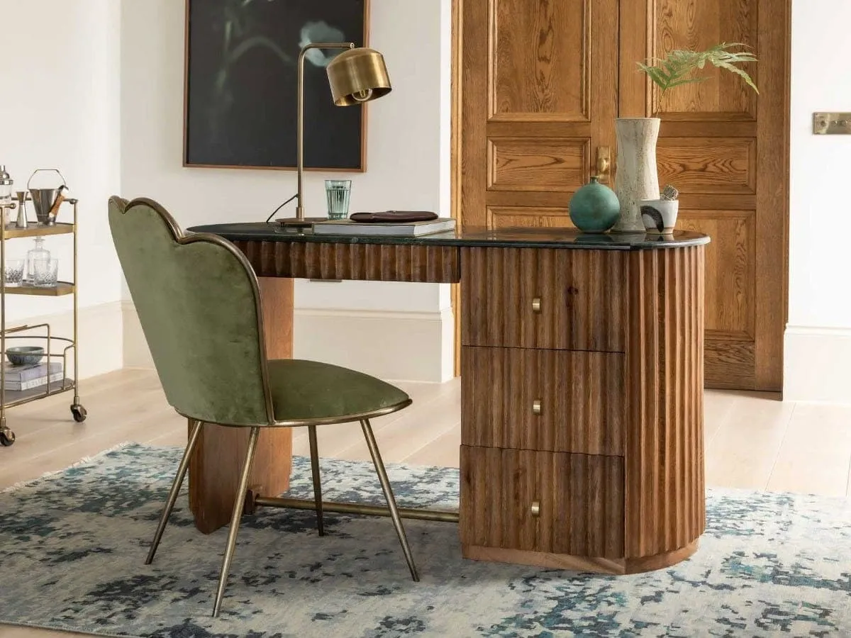 Mango wood desk with fluted surface detailing