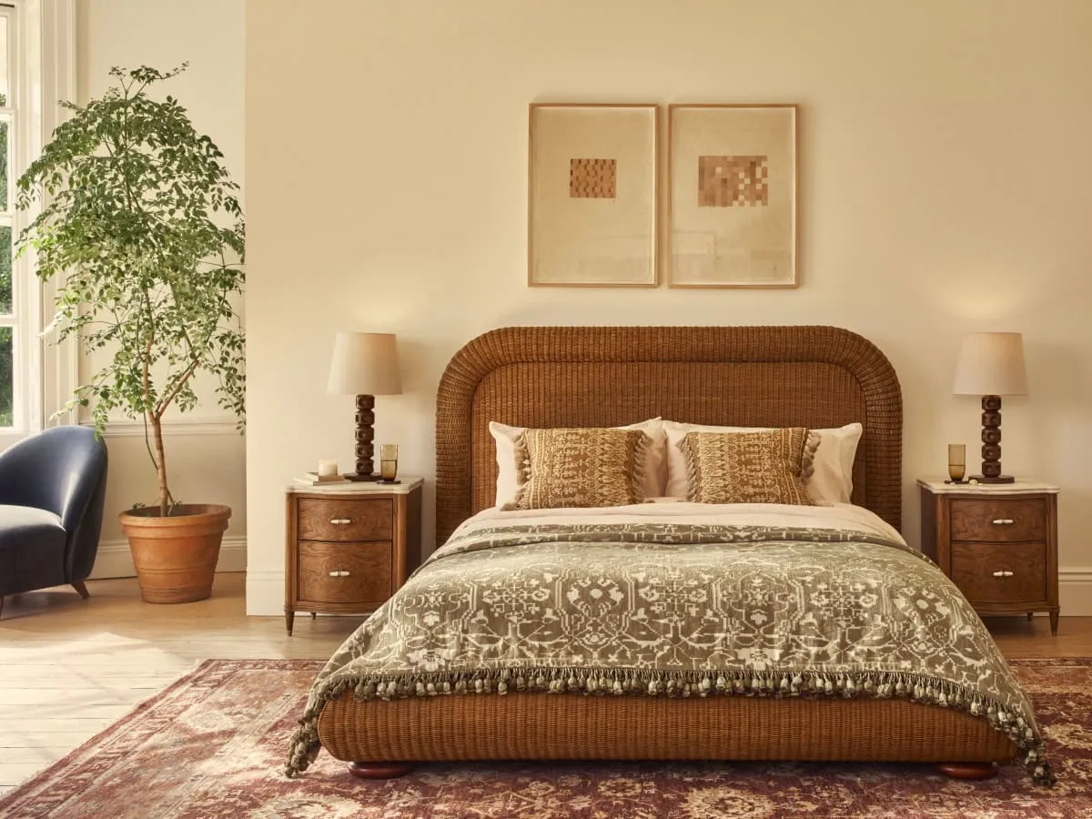 Rattan bed frame with large curved headboard