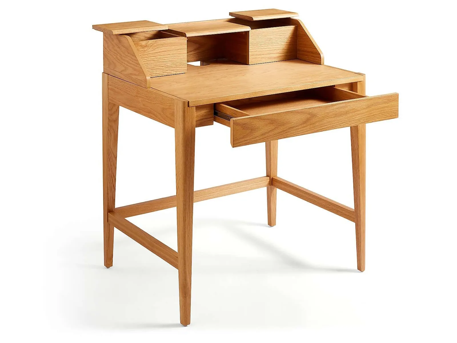 Oak desk with one drawer and storage hutch