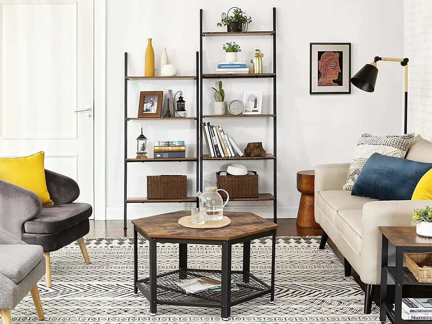Pair of leaning ladder shelves