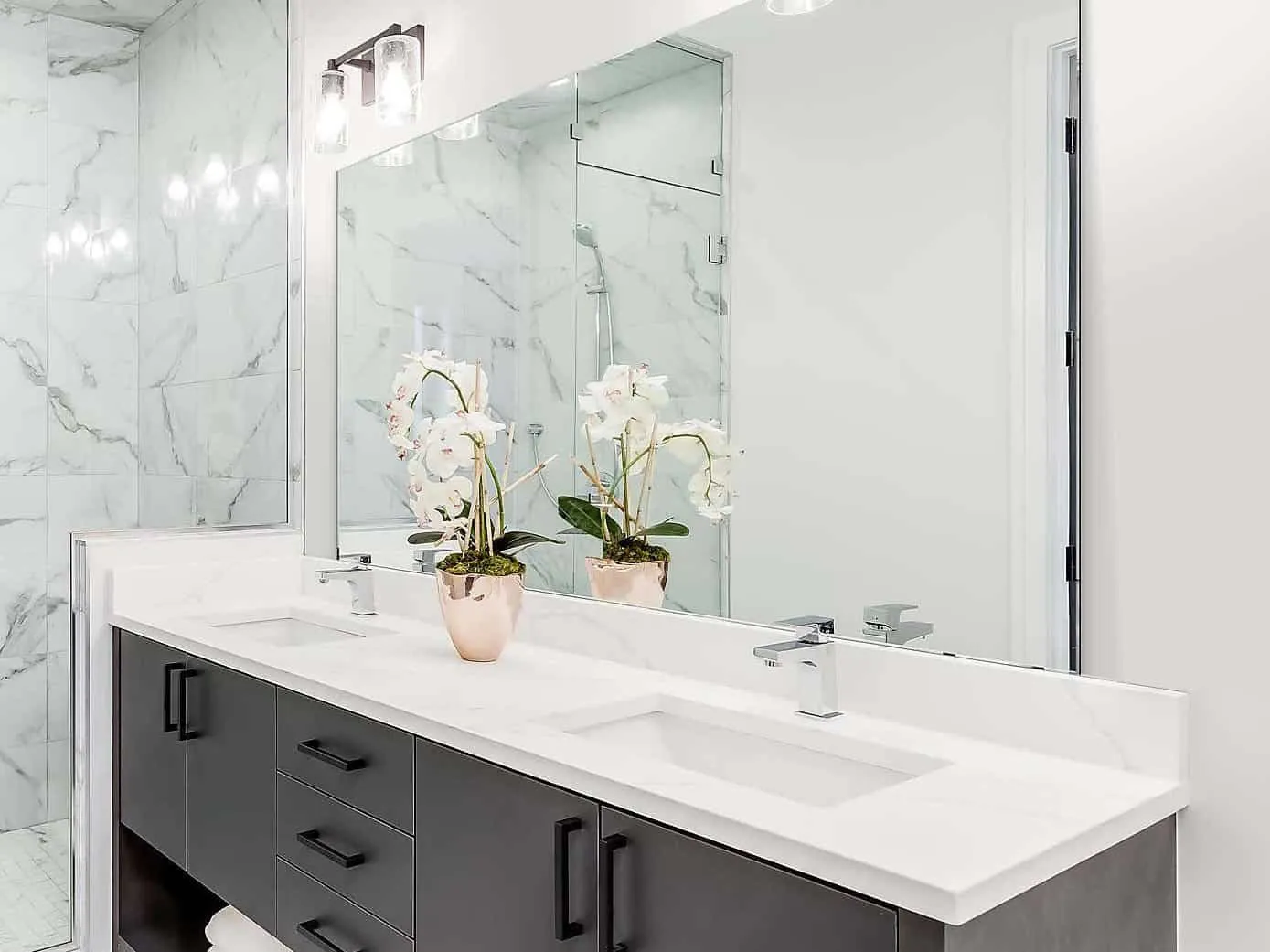 Large, wide bathroom mirror