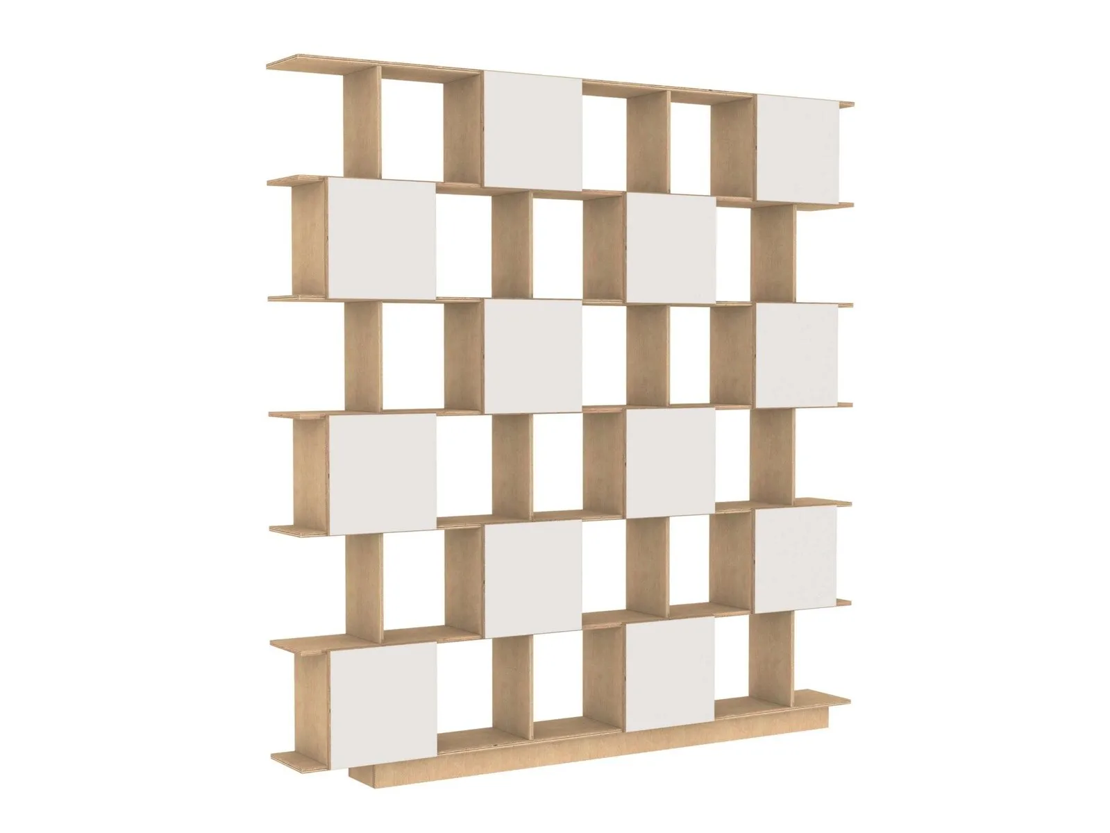 Oak shelving unit with white cupboard doors