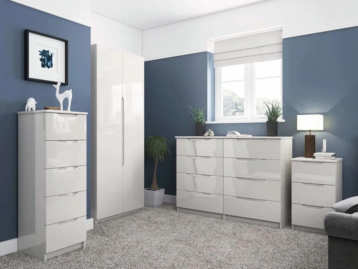 White gloss finish bedroom furniture