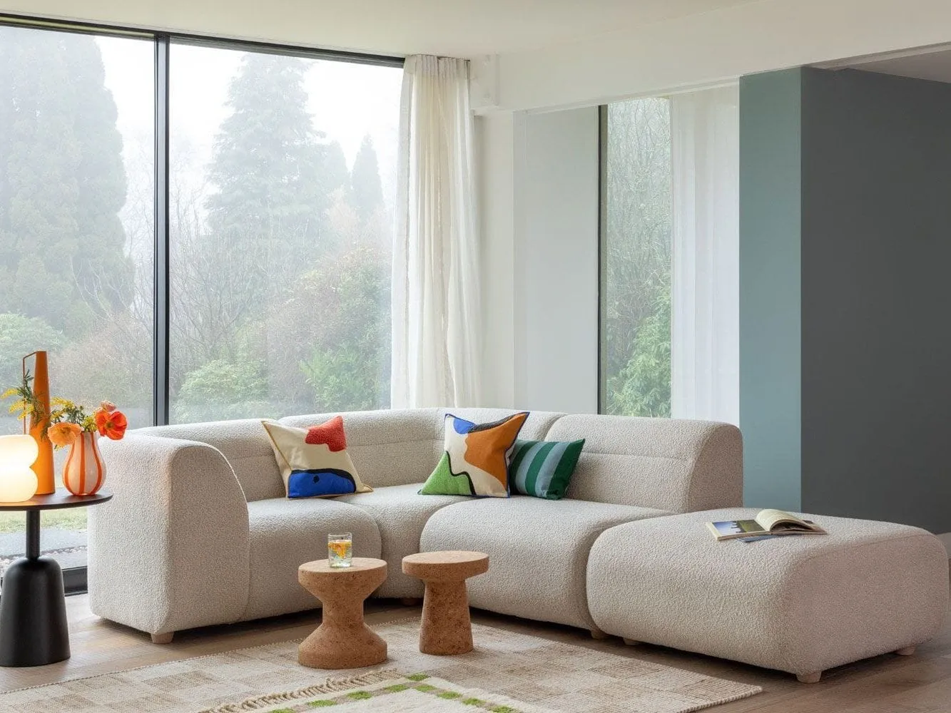 Beige fabric modular sofa
