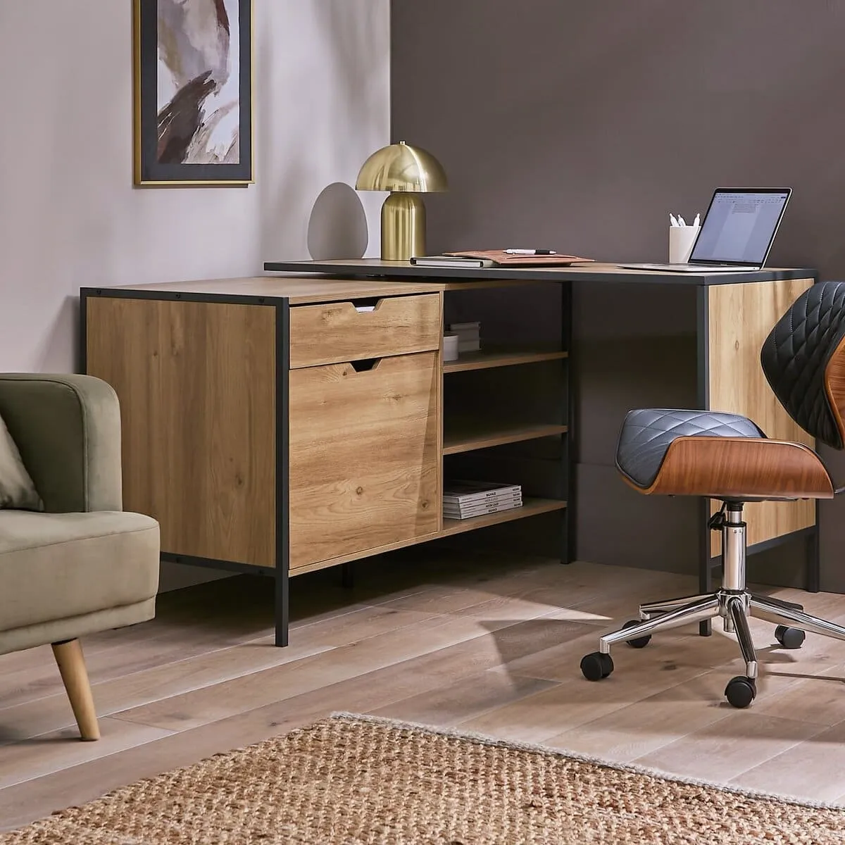 Rustic oak convertible desk