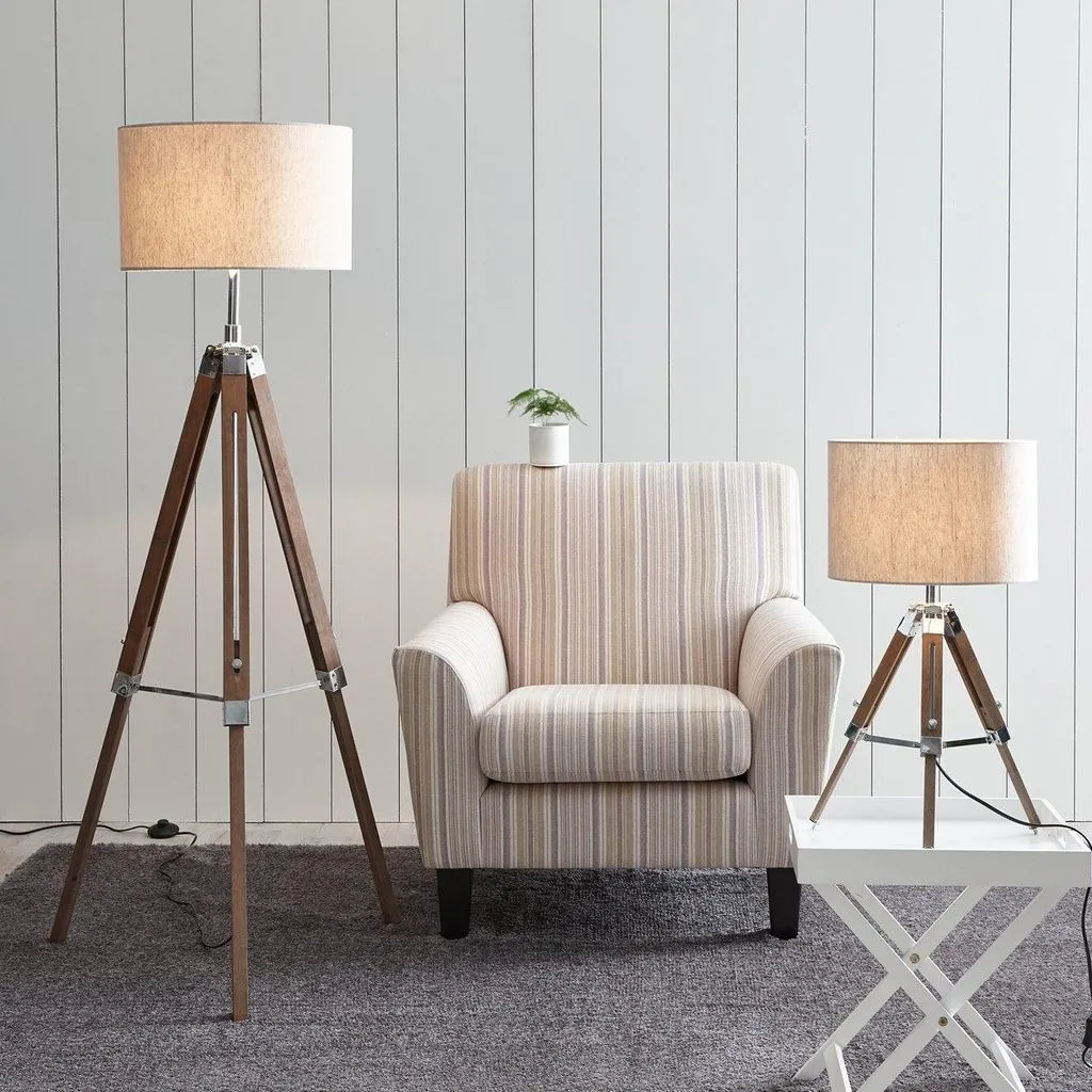 Tripod floor lamp and matching table lamp