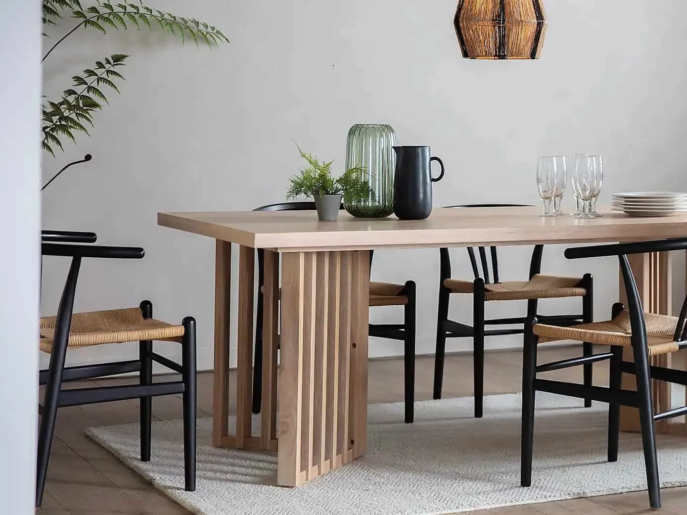 Oak dining table with slatted base