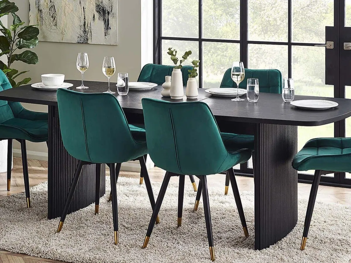Wide black dining table