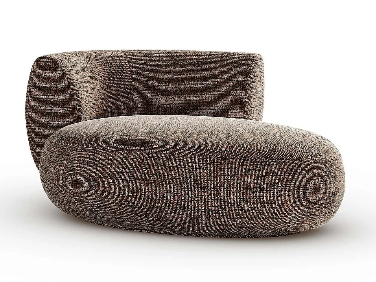 Curved chaise lounge chair with bronze fabric upholstery